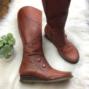 Miz Mooz Bongo Brown Leather Tall Wedge Boots sz 7